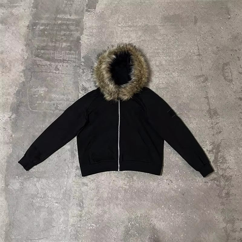 FUR ZIP UP BLACK